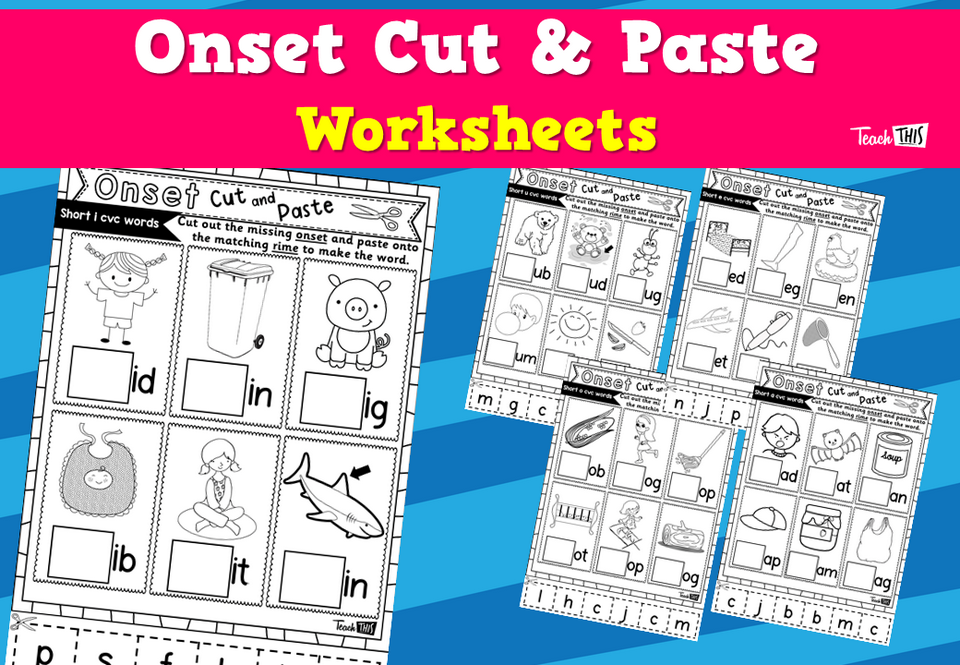 Onset Cut & Paste - Worksheets :: Teacher Resources and Classroom Games :: Teach This for Free Printable Onset And Rime Worksheets